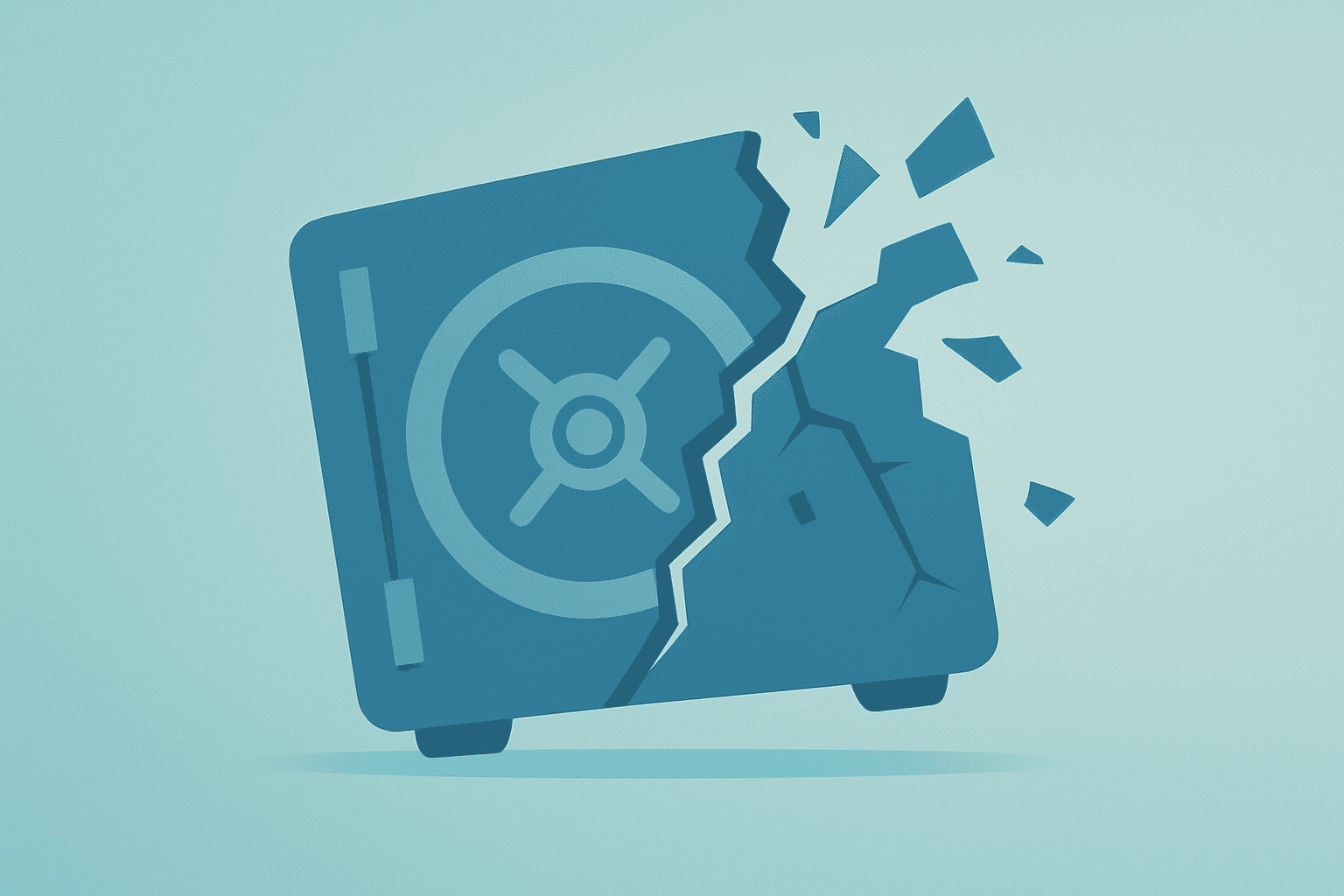 Flat filled vector of a bank vault split down the middle to evoke a legal dispute, illustrating Trump sues JPMorgan.