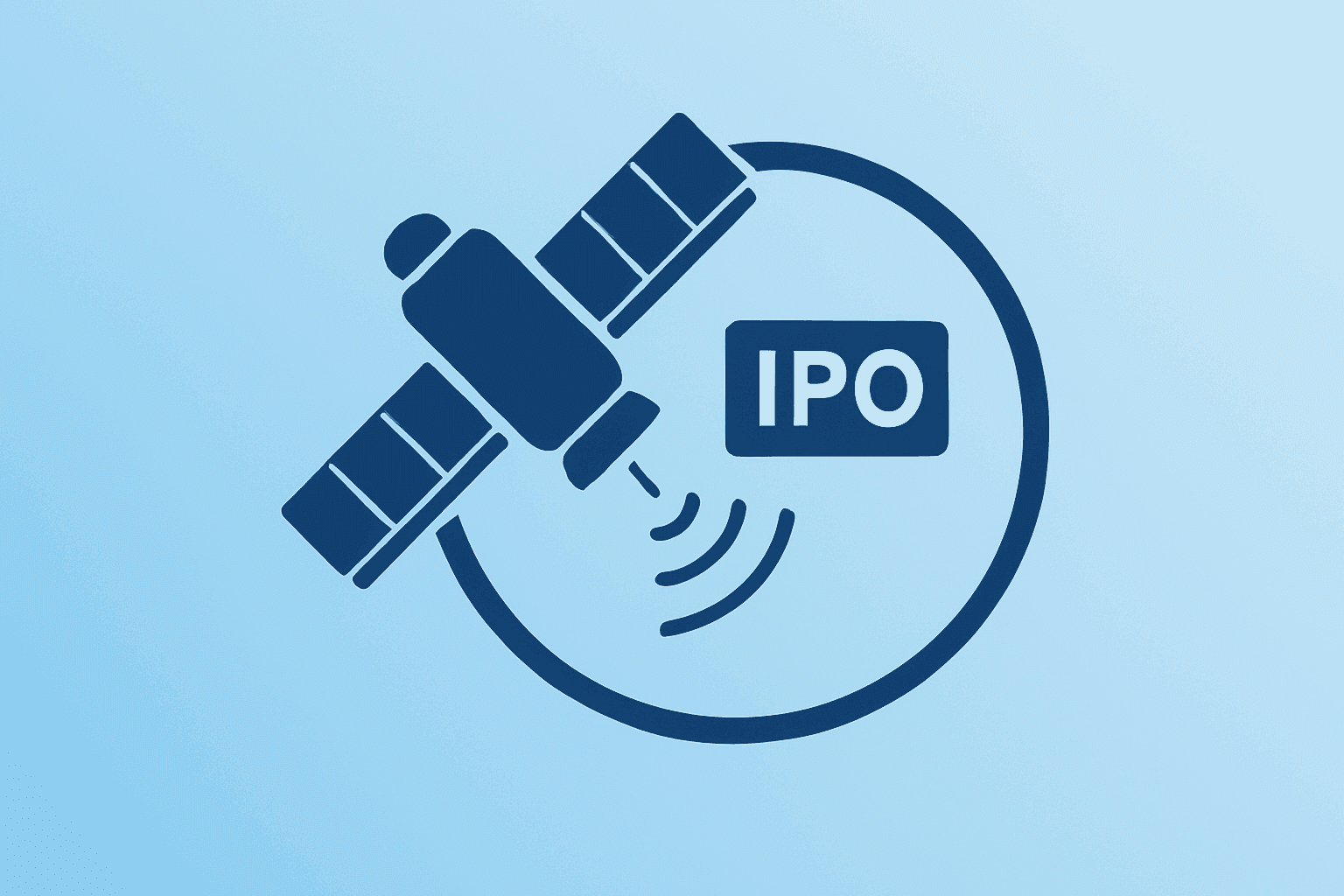 Flat filled vector of a satellite with an expanding supply ring symbolizing SpaceX IPO valuation and market flow risks