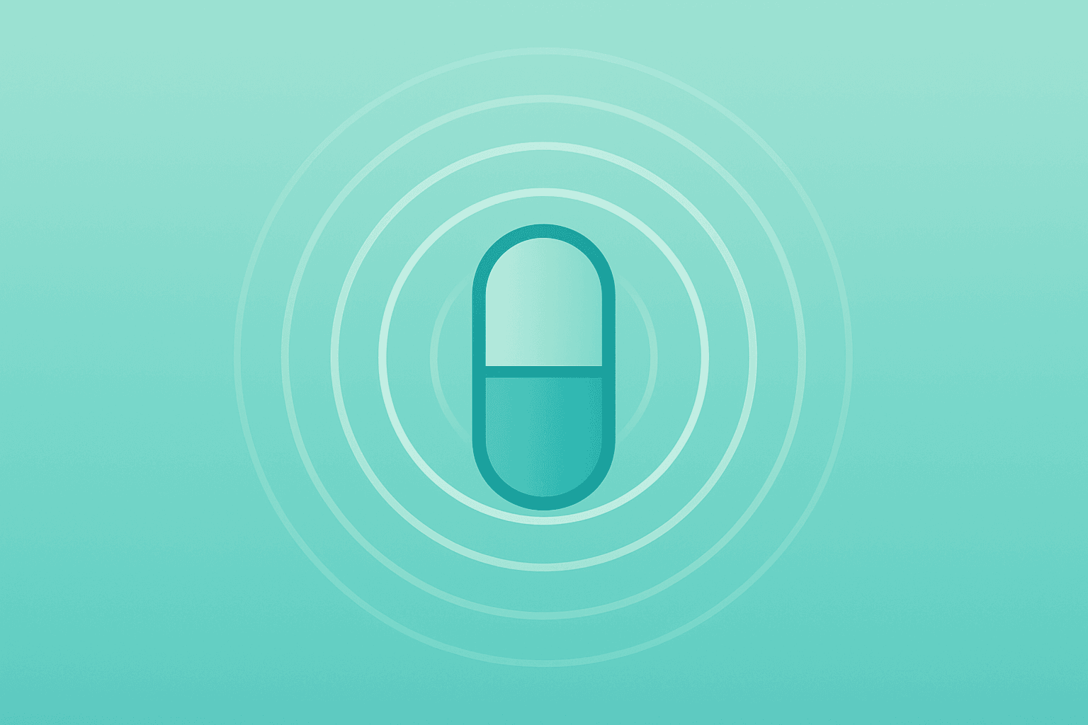 Flat filled vector of a pill capsule radiating growth rings to symbolize Wegovy adoption and Novo Nordisk Q1 results momentum