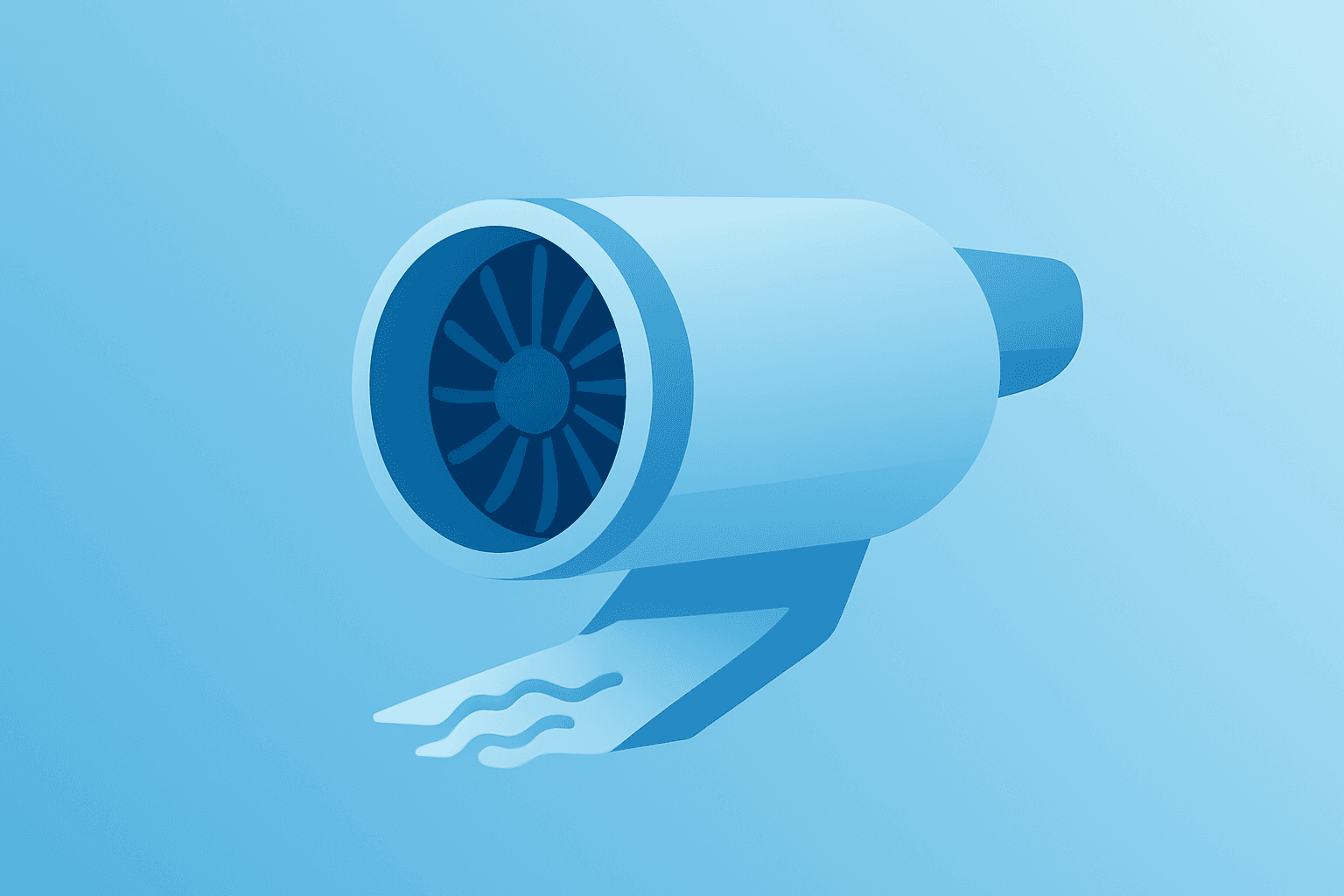 Flat vector of a turbine fused with a rising production pulse symbolizing Boeing stock delivery ramp and cashflow recovery.