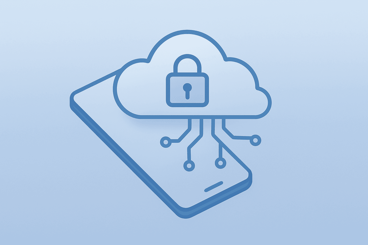 Flat vector of a mobile device merging with a server and expanding circuit to convey Apple Google AI partnership and privacy.