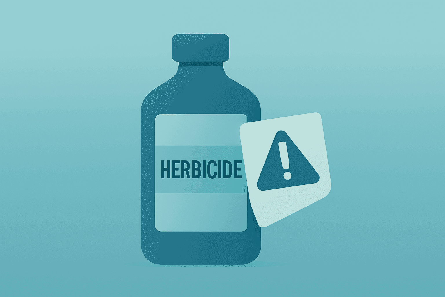 Flat vector herbicide bottle shedding warning label to illustrate the Bayer Roundup ruling narrowing litigation overhang.