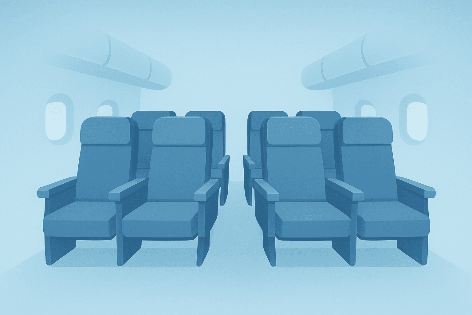 Flat vector airplane cabin with premium seat rows symbolizing Southwest Assigned Seating and cabin reconfiguration.