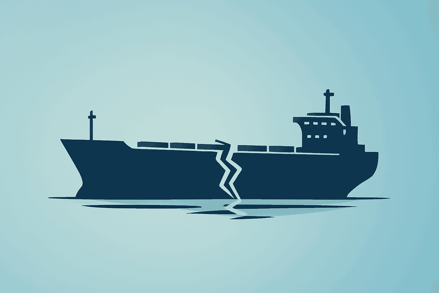 Flat-vector oil tanker and cracked hull symbolizing Red Sea shipping risks and rising Oil Prices after regional attacks.