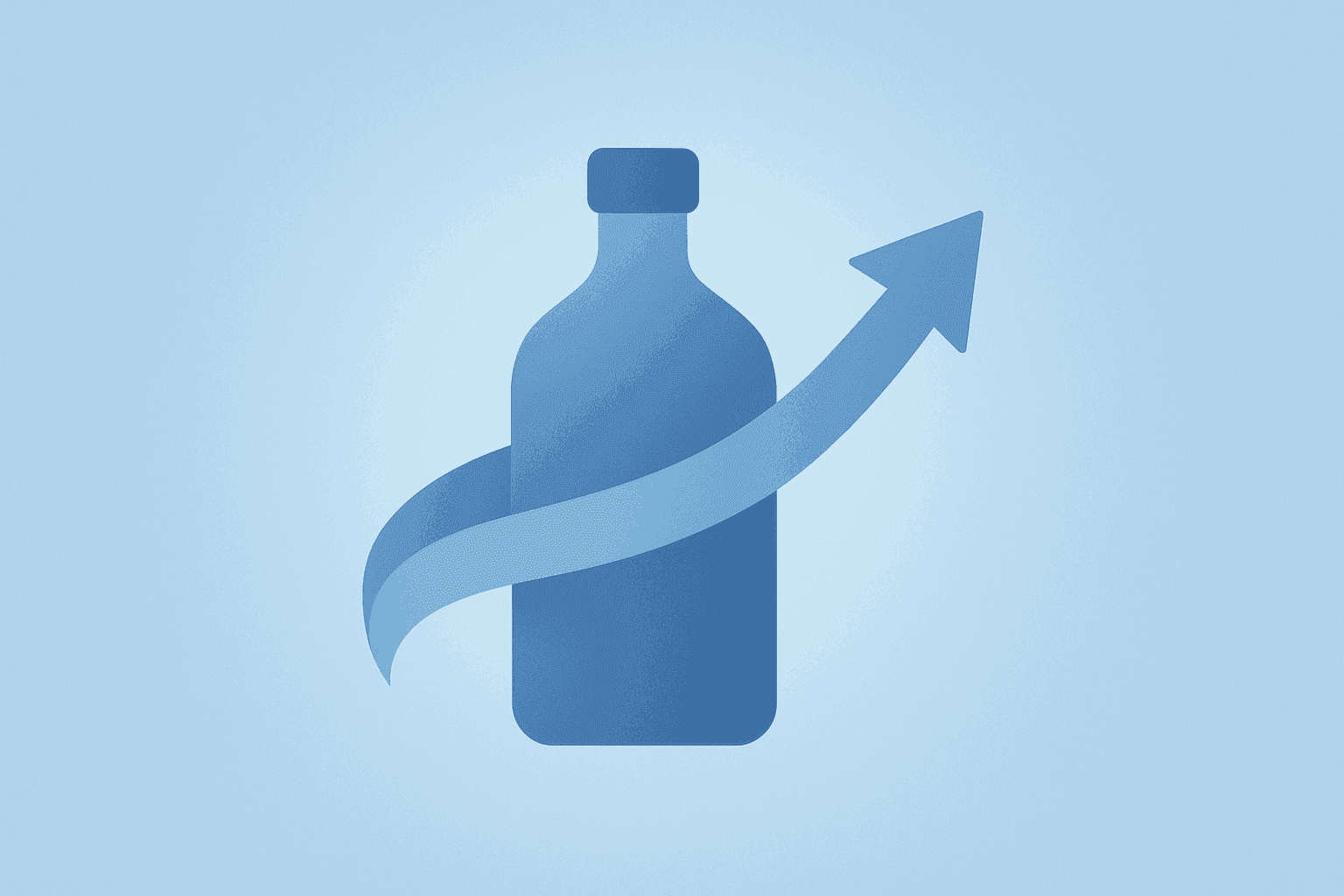 Flat vector of a stylized bottle with an expanding ribbon to symbolize Coca-Cola Q2 2026 results and guidance lift.