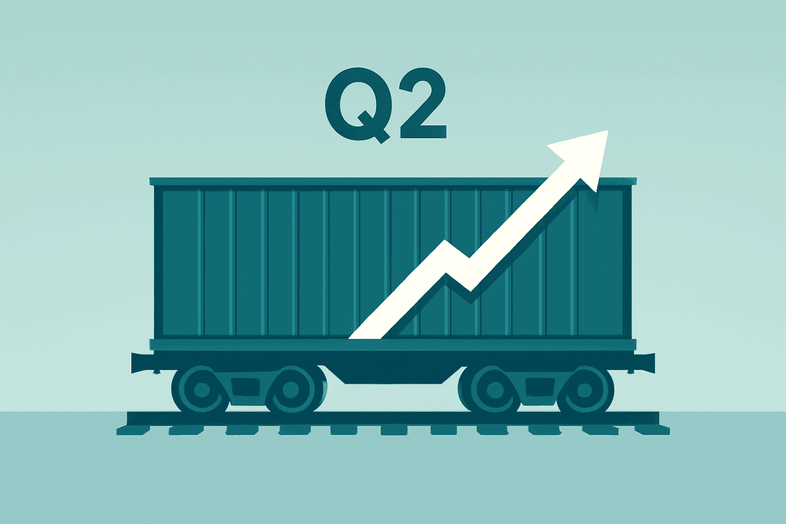 Flat vector of a freight railcar expanding forward to symbolize CSX Q2 results from intermodal strength and margin expansion.