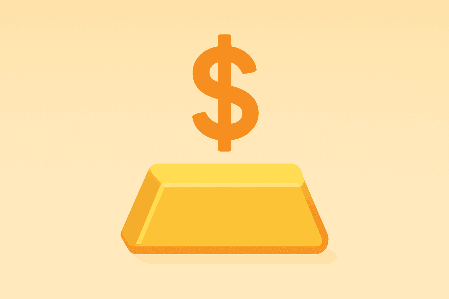 Flat filled vector of a gold ingot under cooling light and subtle shadow lift, minimalist scene showing gold prices pressure.