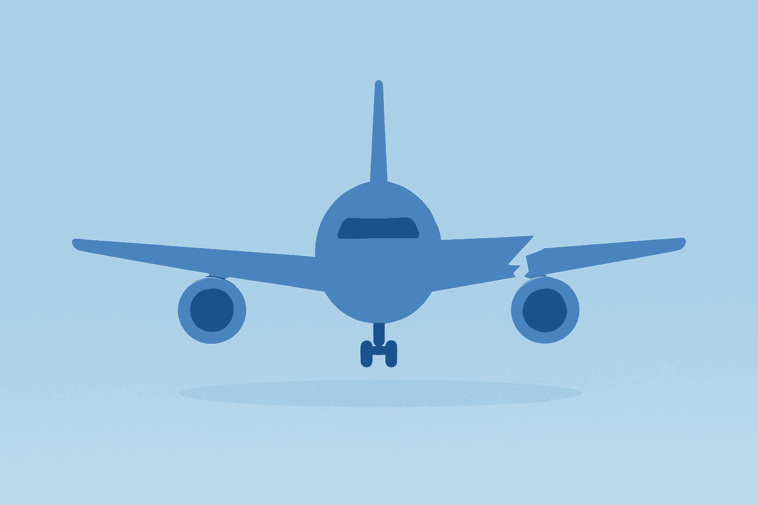 Flat vector of a grounded commercial jet with a dimming wing to symbolize United Airlines guidance cut and fuel shock.