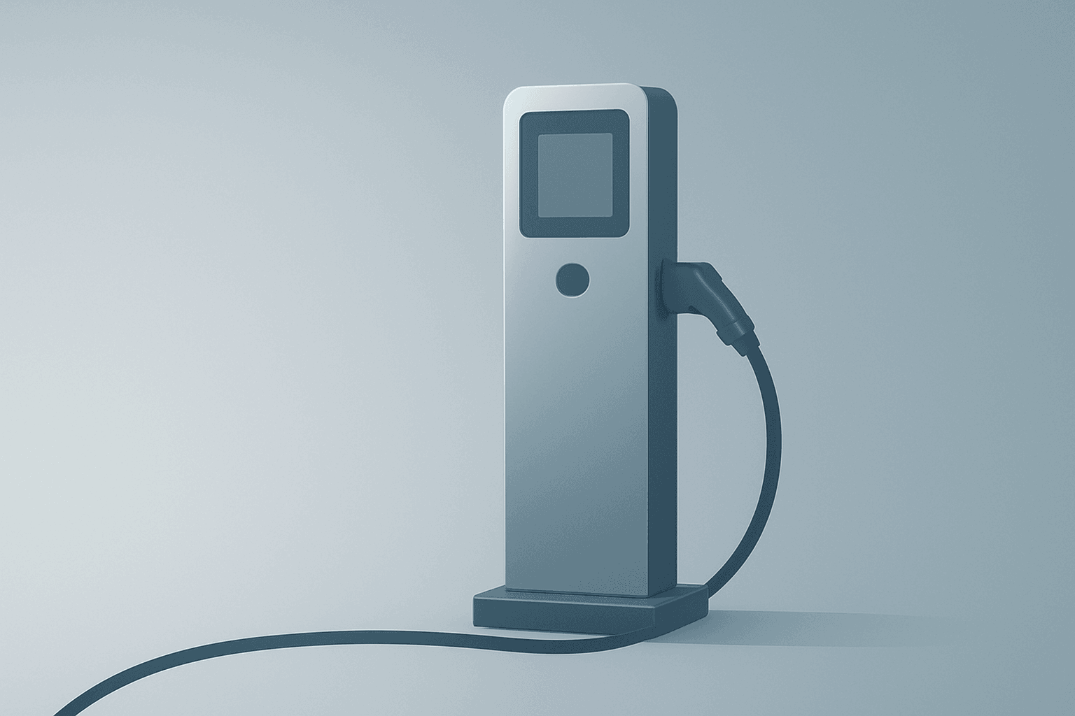 Flat vector of an EV charging station chassis under dimming light symbolizing ChargePoint earnings focus on margins and cash.
