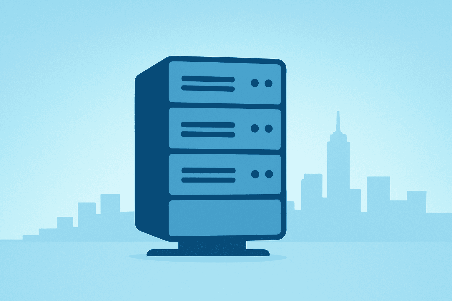 Flat vector of a server relocating toward a coastal skyline to symbolize the Palantir headquarters move and investor focus