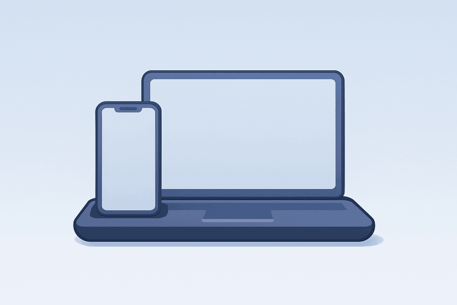 Flat vector of a smartphone and laptop nested in a lease cradle evoking the Apple Upgrade Program and retail financing shift