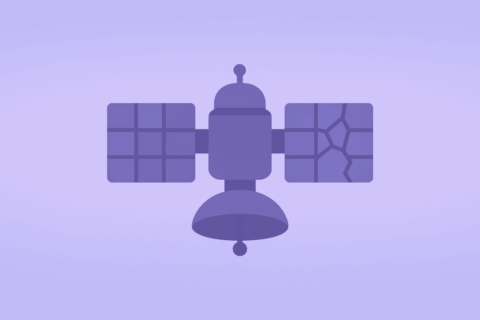 Flat vector satellite with cracked solar array symbolizing AST SpaceMobile earnings miss, guidance held and write-off risk.