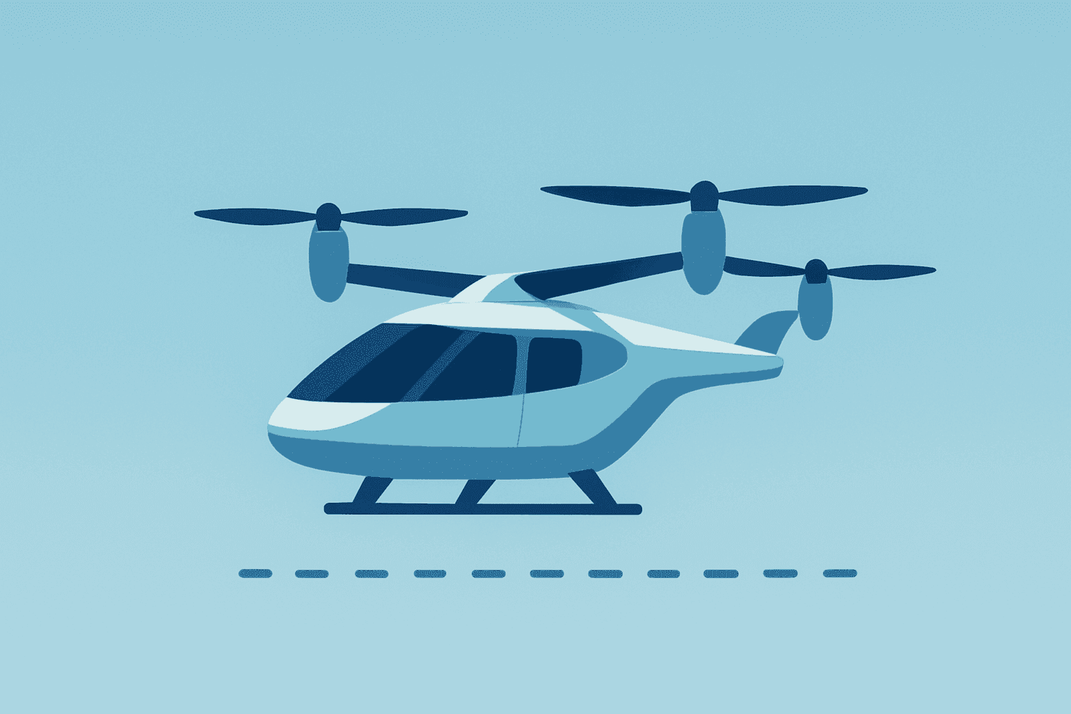 Flat vector of an eVTOL air taxi showing short-hop corridors to signal Joby stock catalyst and FAA certification focus.