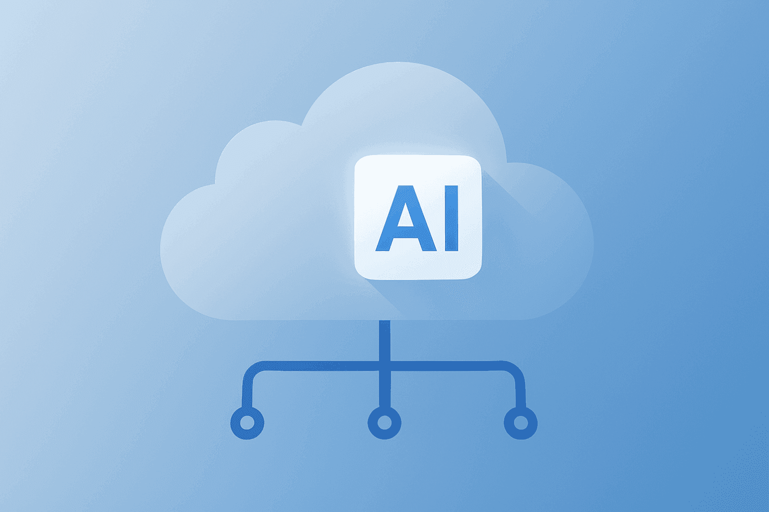 Centered flat-vector cloud platform with brightening AI module symbolizing a Salesforce upgrade and focus on AI monetization.
