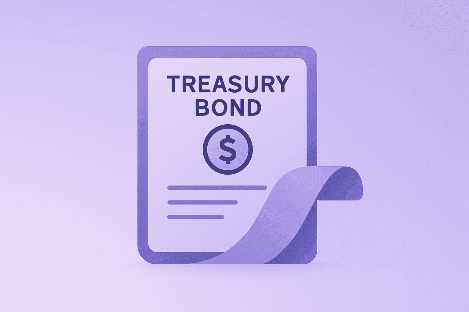 Flat vector of a treasury bond certificate unfurling a liquidity ribbon, symbolizing Treasury buybacks easing yields.
