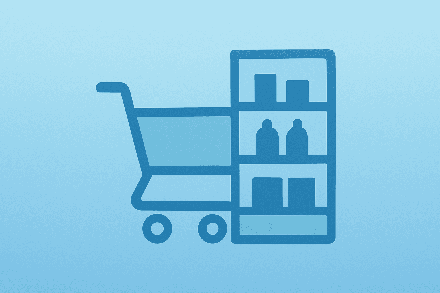 Flat vector of a supermarket trolley merged with a rising shelf to symbolize Tesco trading update and guidance lift.