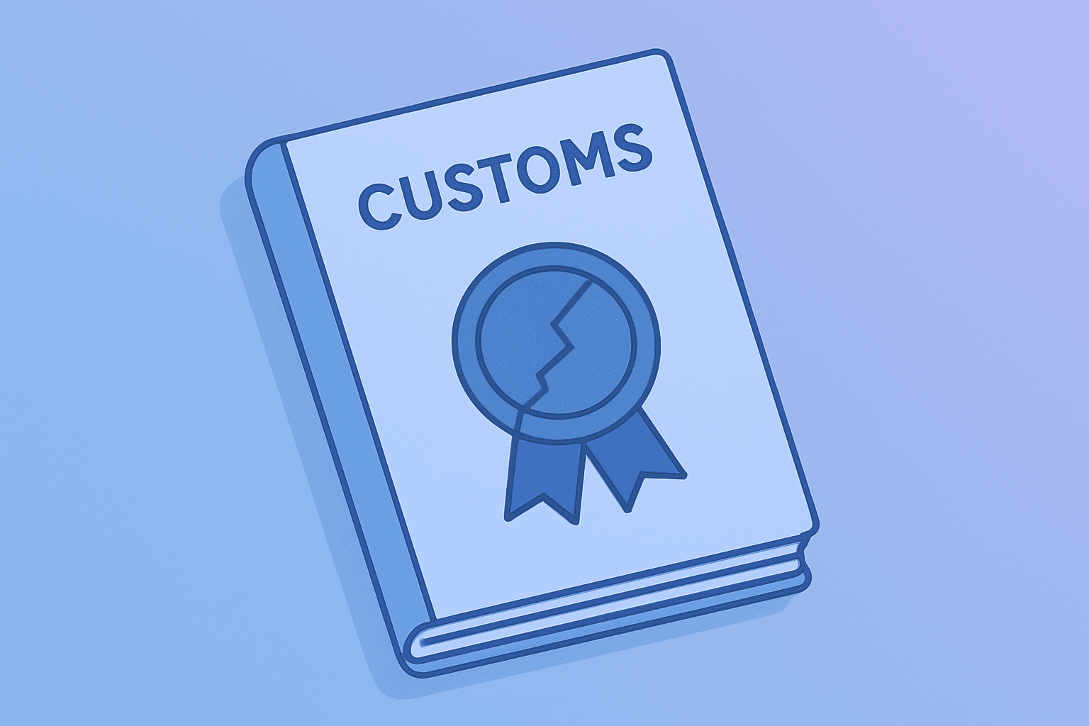 Flat vector of a customs ledger with a fractured seal, symbolizing Supreme Court tariffs ruling and refund risk.