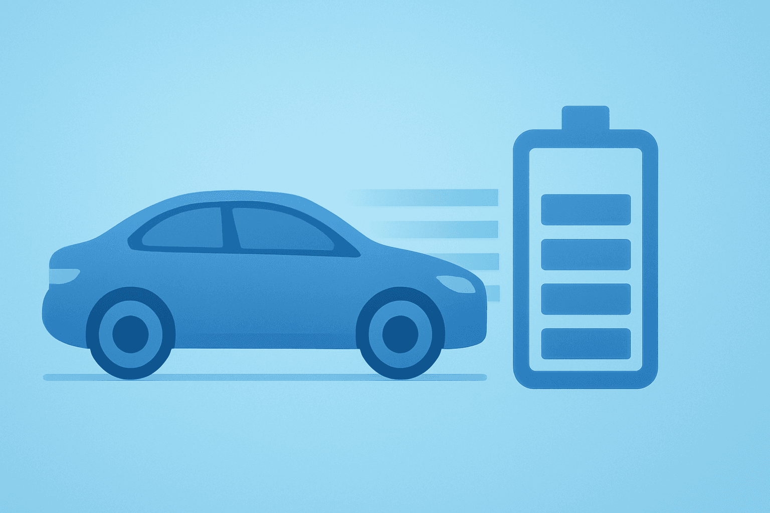 Flat vector car merging with a battery to symbolize BYD EV sales 2025 leadership amid slower growth and overseas surge.