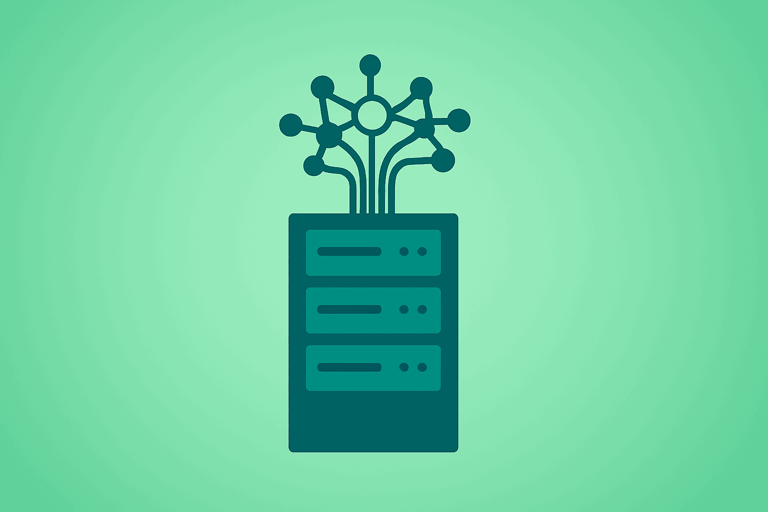 Flat vector showing a server rack unfurling neural mesh symbolizing Pinterest AWS cloud deal and AI infrastructure scale.
