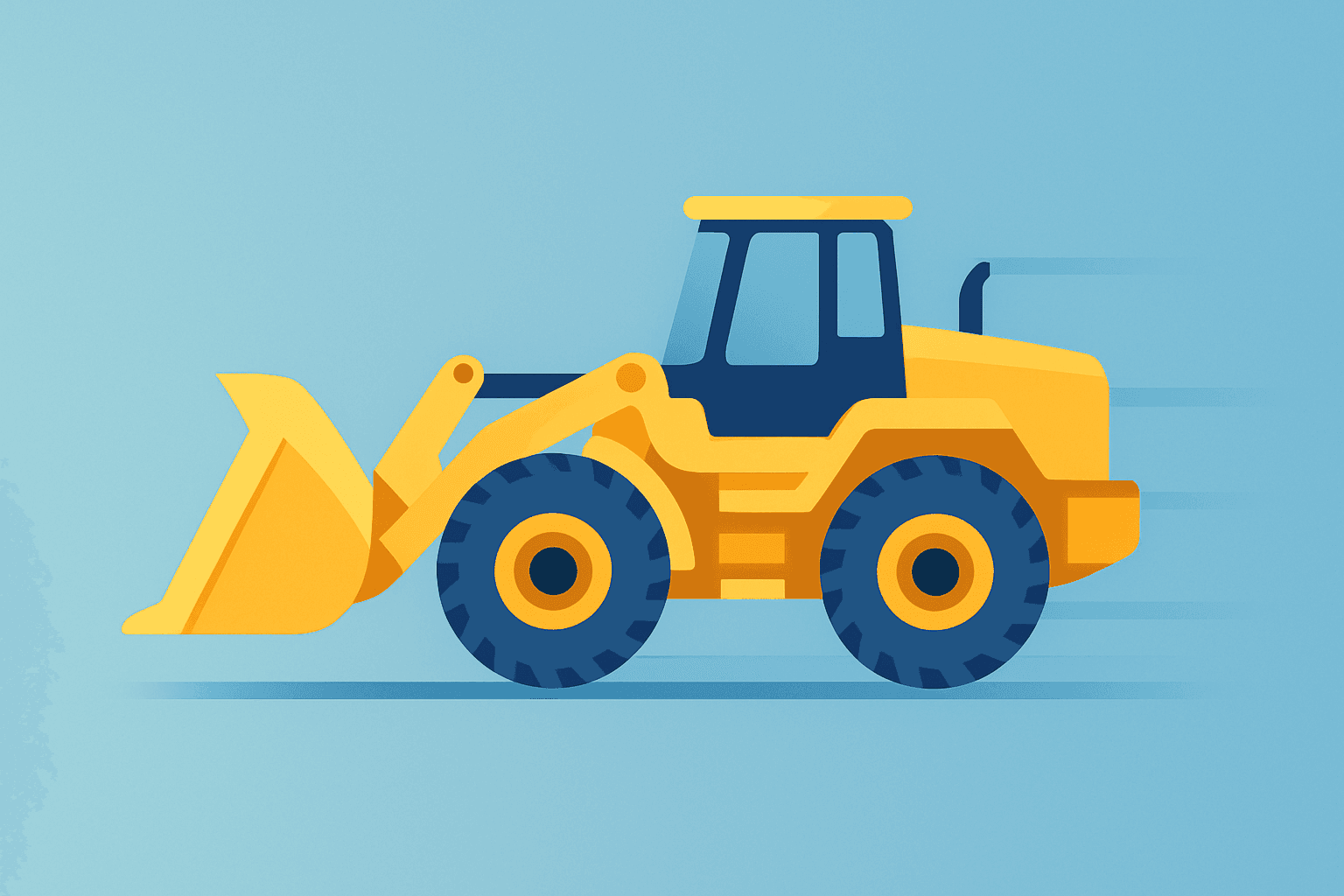 Flat filled vector of a construction loader surging forward to symbolize Deere Q1 Earnings and guidance lift