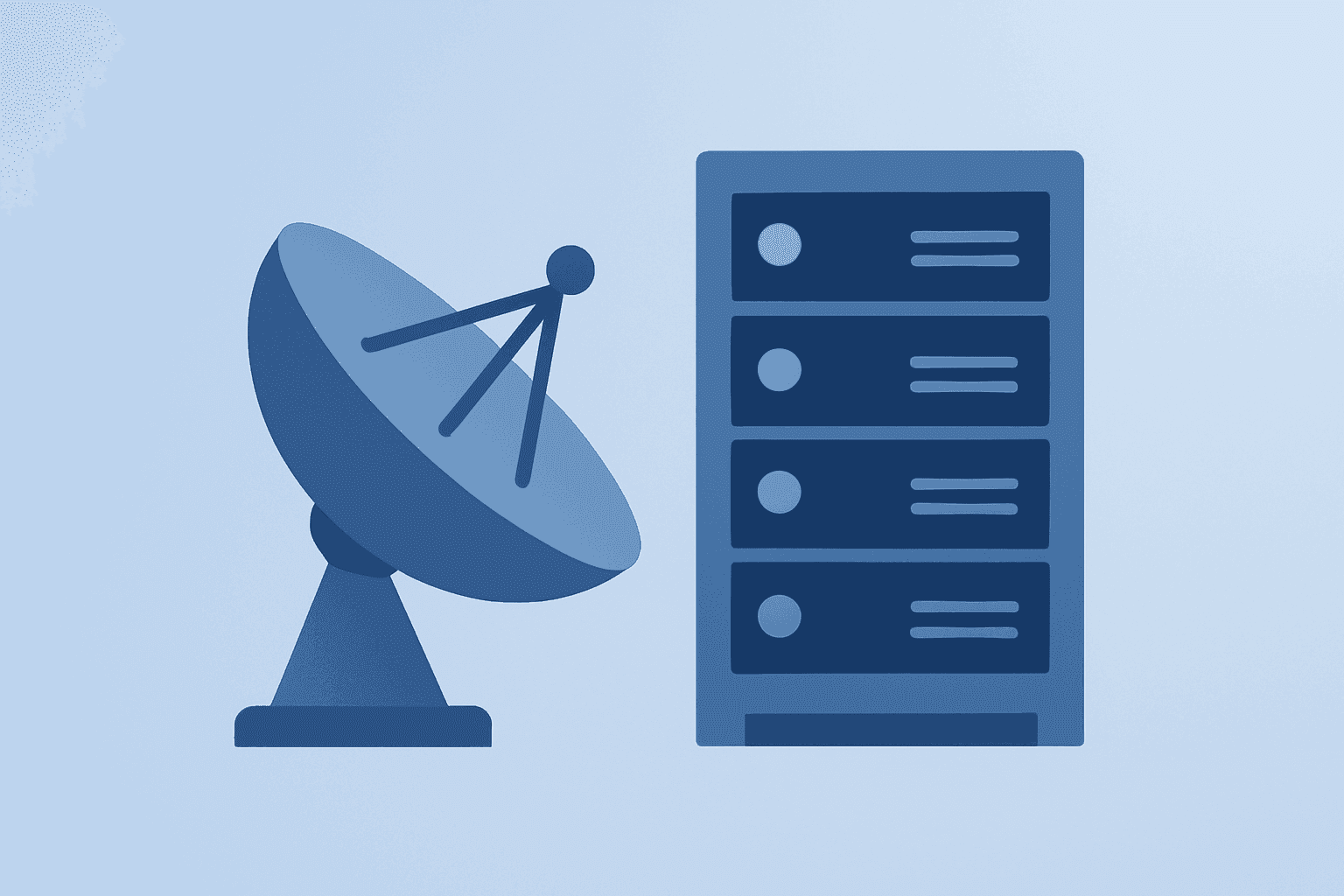 Flat vector of a satellite dish beside a surging server rack symbolizing SpaceX earnings focus on AI capex and funding