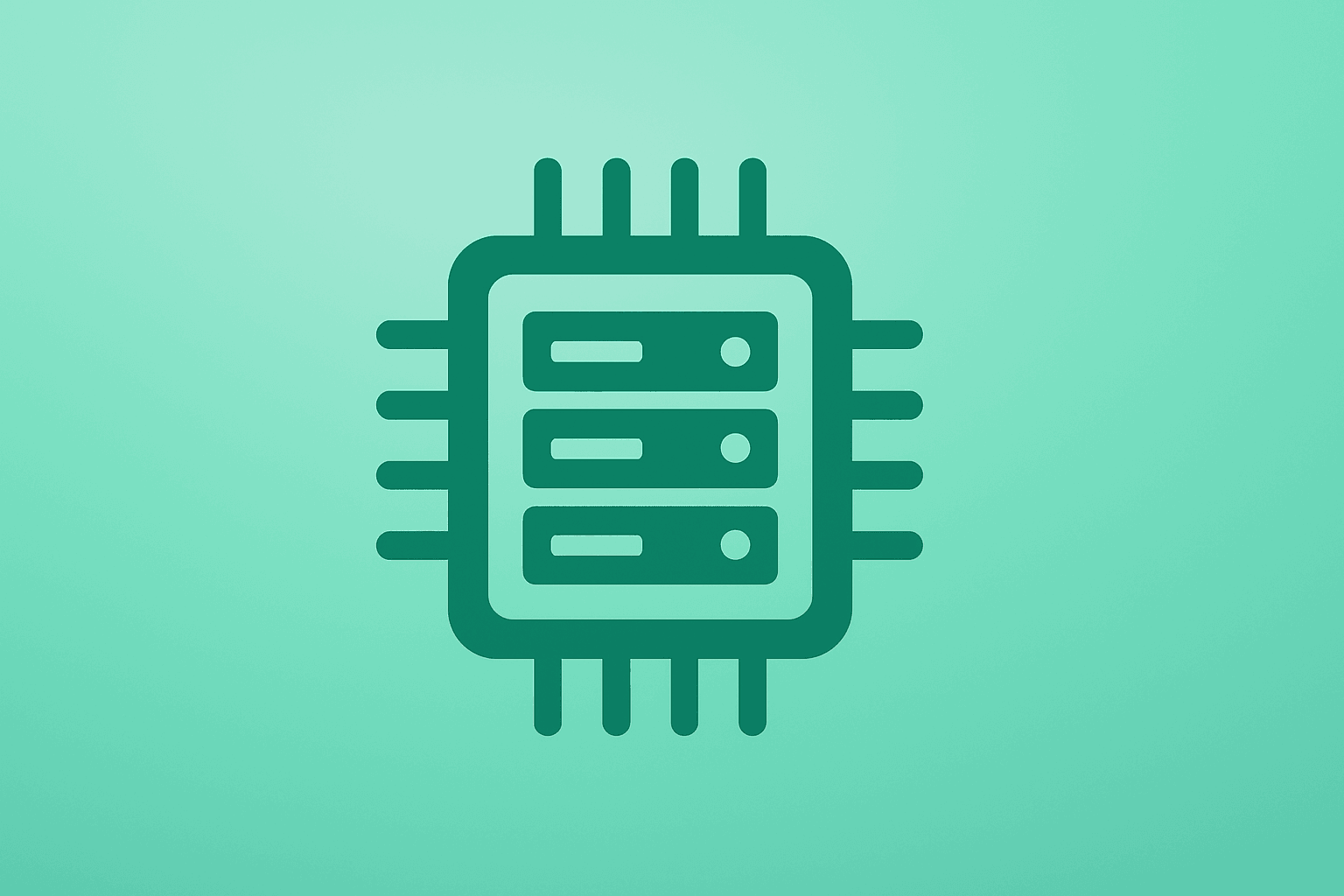 Flat vector server chip under a dimmed glow to represent Nvidia stock lagging amid rotation into memory chips.