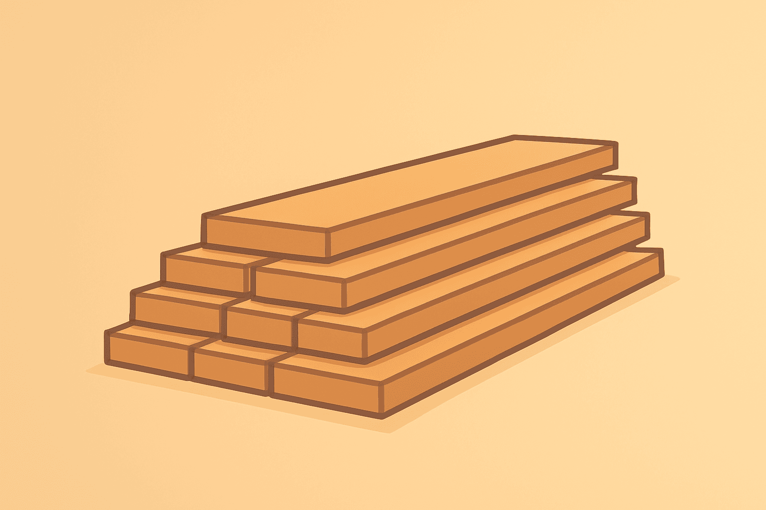 Flat filled vector of a lumber stack under narrowing margin strain to symbolize Lowe's earnings caution