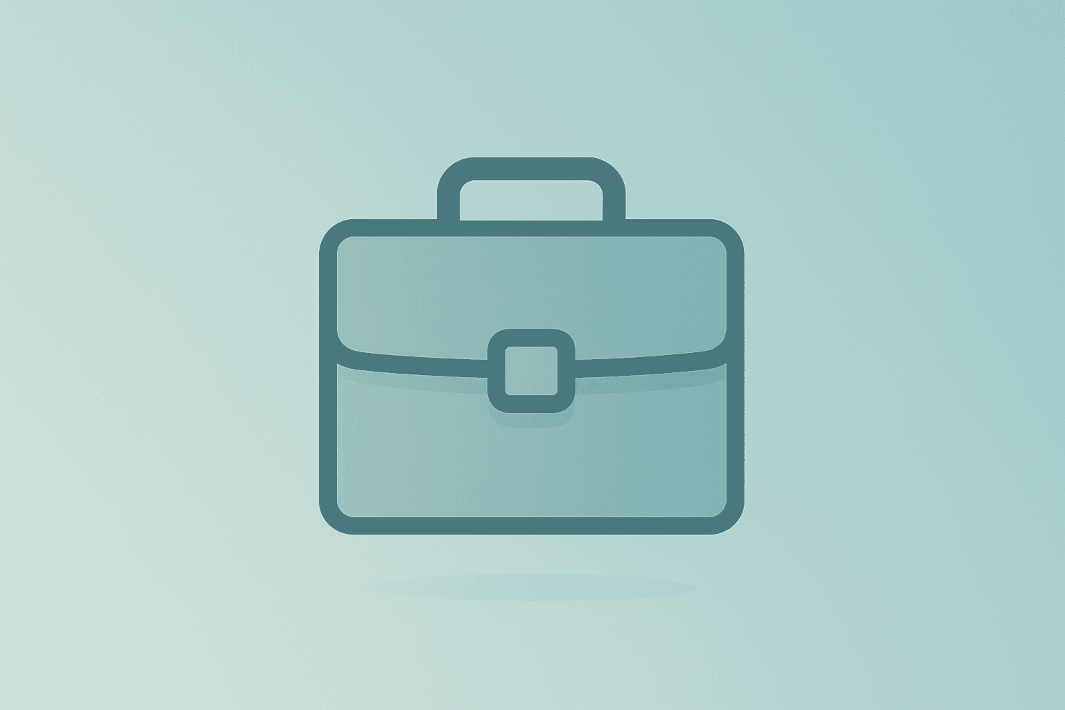 Flat centered vector of a dimmed briefcase symbolizing weak hiring and US jobless claims on a smooth gradient with shadow.