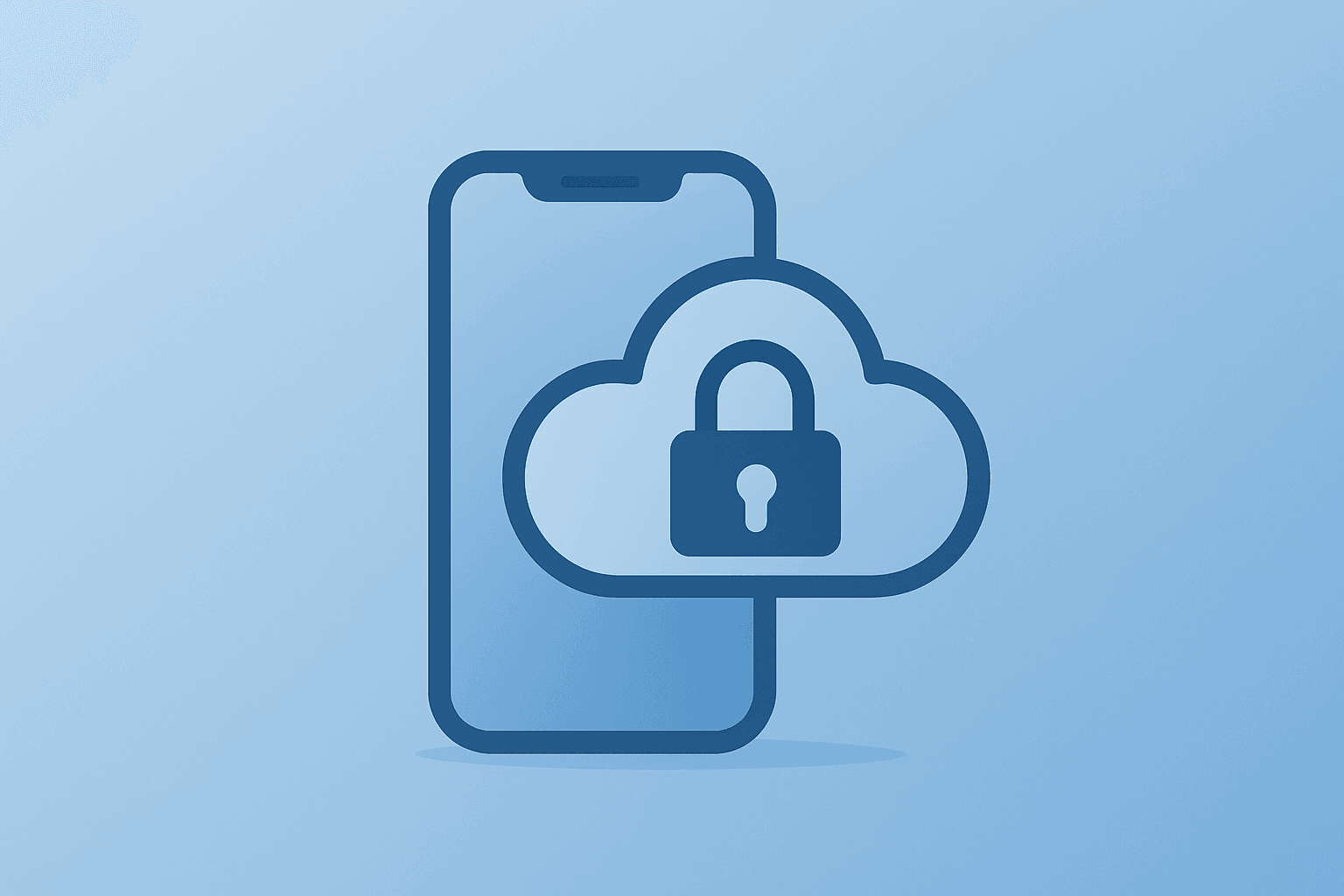 Centered flat vector of a device server merging with a cloud lock to represent Apple Intelligence gating and iCloud+ limits.