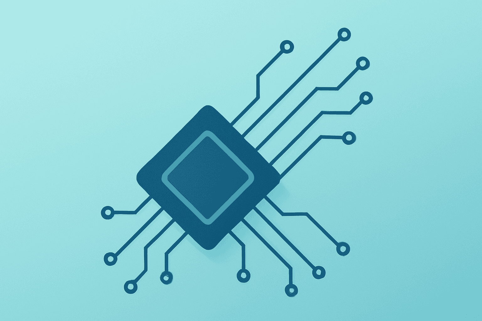 Flat filled vector of a server chip fused with a circuit to symbolize Nvidia stock leadership in AI infrastructure.