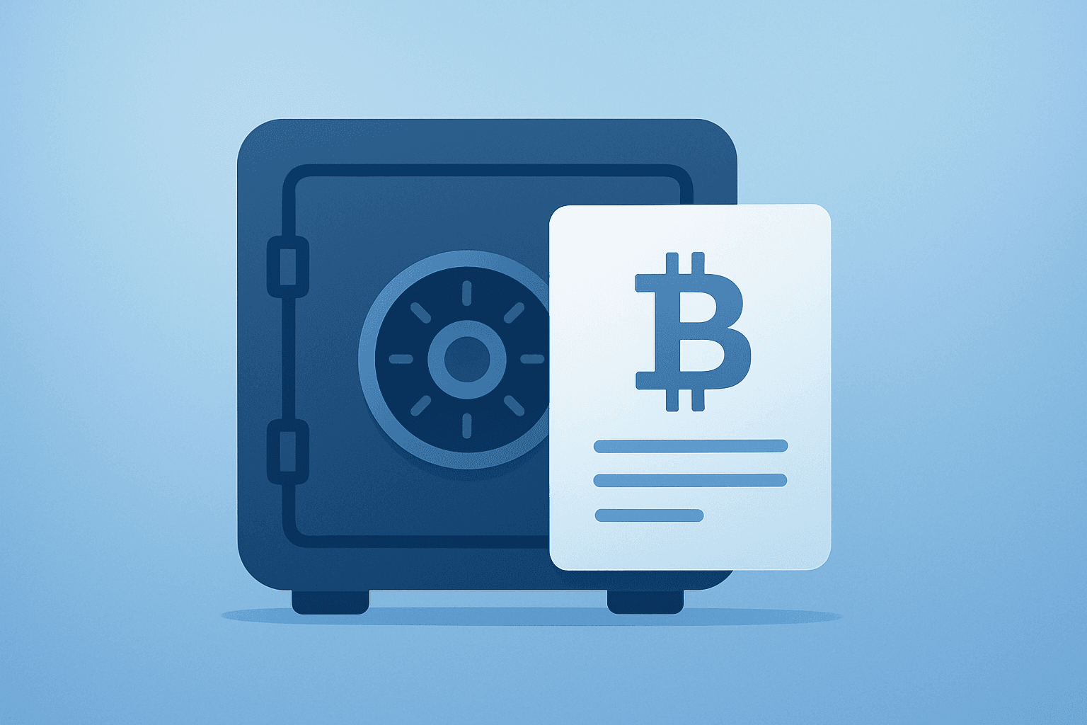 Flat vector vault fused with a bitcoin ledger to symbolize MSCI Keeps MSTR in Indexes and eased index-driven selling risk.