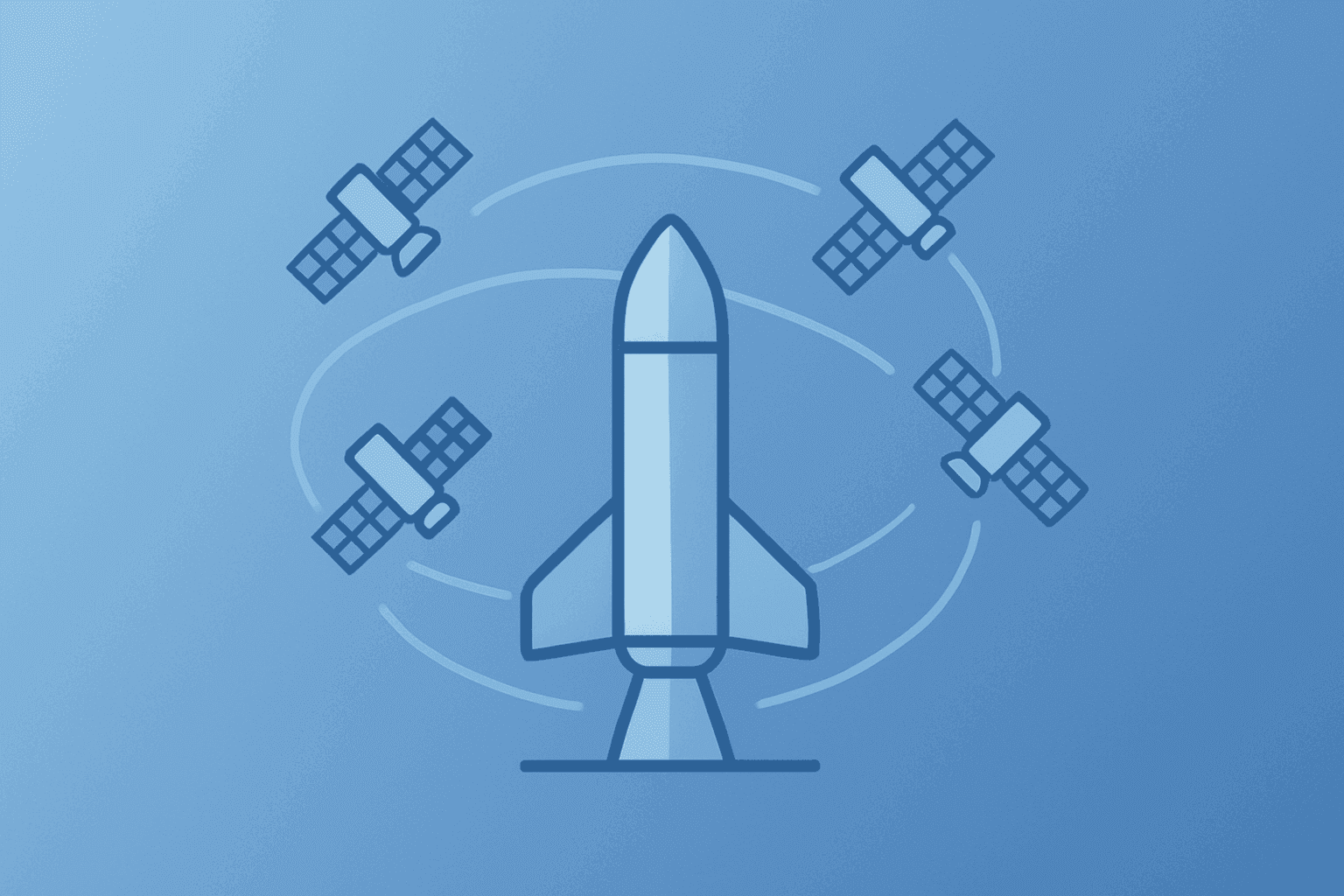 Flat vector cover showing a satellite and stylized ship stage to evoke SpaceX Starship orbital test and Starlink.