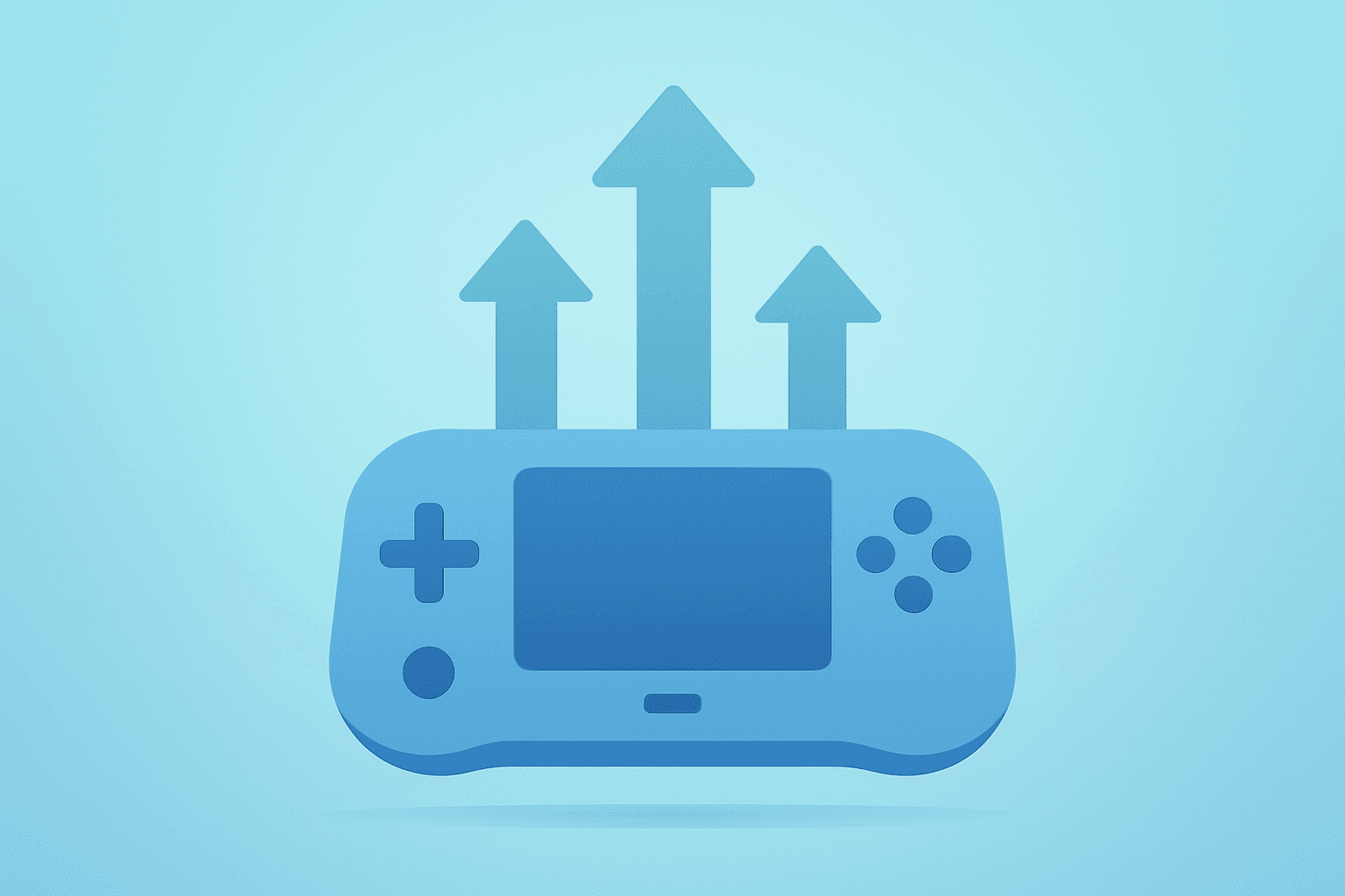 Flat vector of a gaming console swelling to signal a bookings surge, reflecting Roblox Q4 results and user growth.