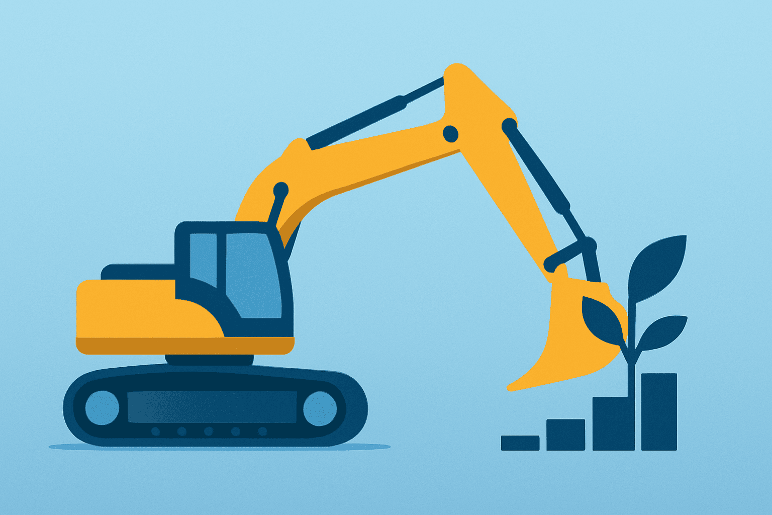Flat vector of a construction equipment loader expanding to symbolize EquipmentShare IPO expansion and margin pressure.