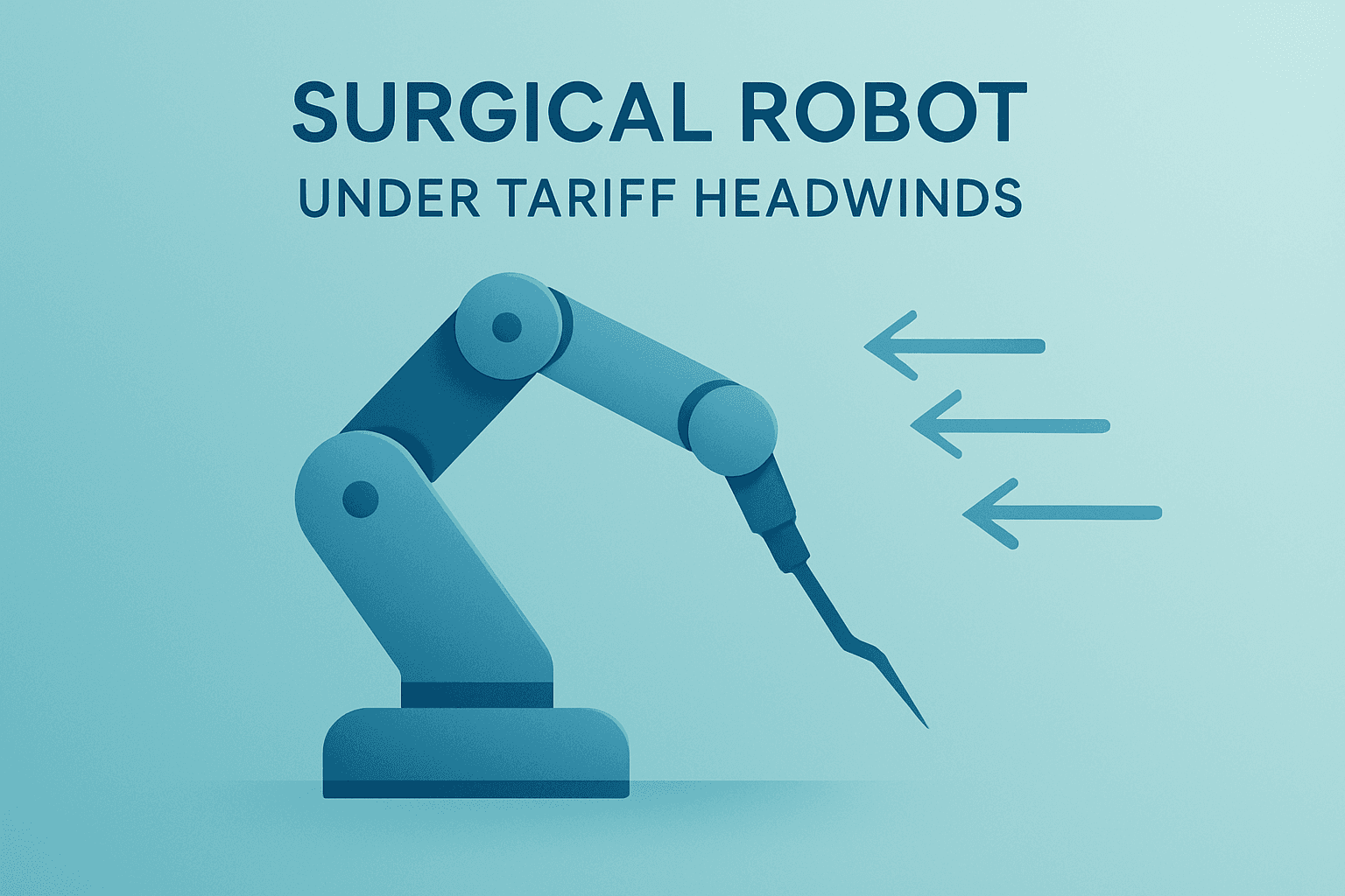 Flat vector of a surgical robot shell signaling procedure growth and tariff headwinds tied to Intuitive Surgical earnings.
