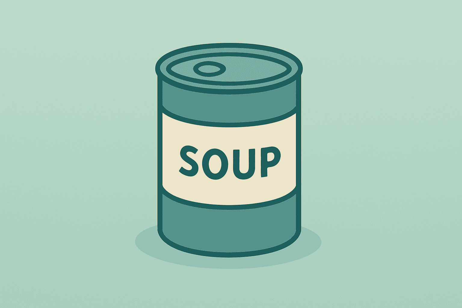 Centered flat vector soup can with dimming label signaling snack weakness and margin pressure tied to Campbell Q3 results.