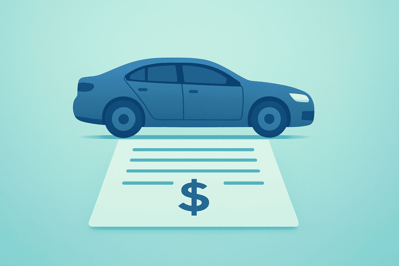 Flat vector of a parked sedan with a hidden ledger beneath, evoking Carvana stock accounting issues and related ties.