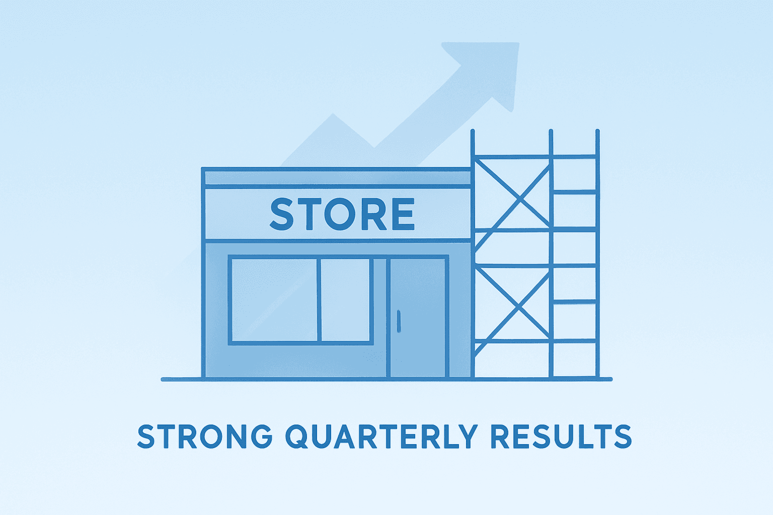 Flat-vector retail store fused with a dimming light to symbolize Dollar General earnings and slowing same-store growth.