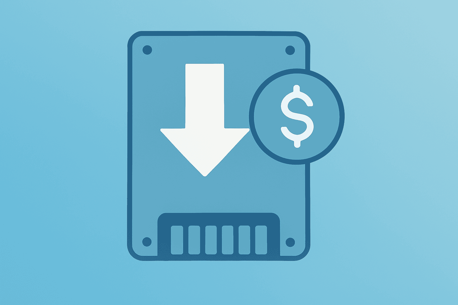 Flat filled vector of a flash storage chip facing a valuation test, representing SanDisk stock and AI demand.