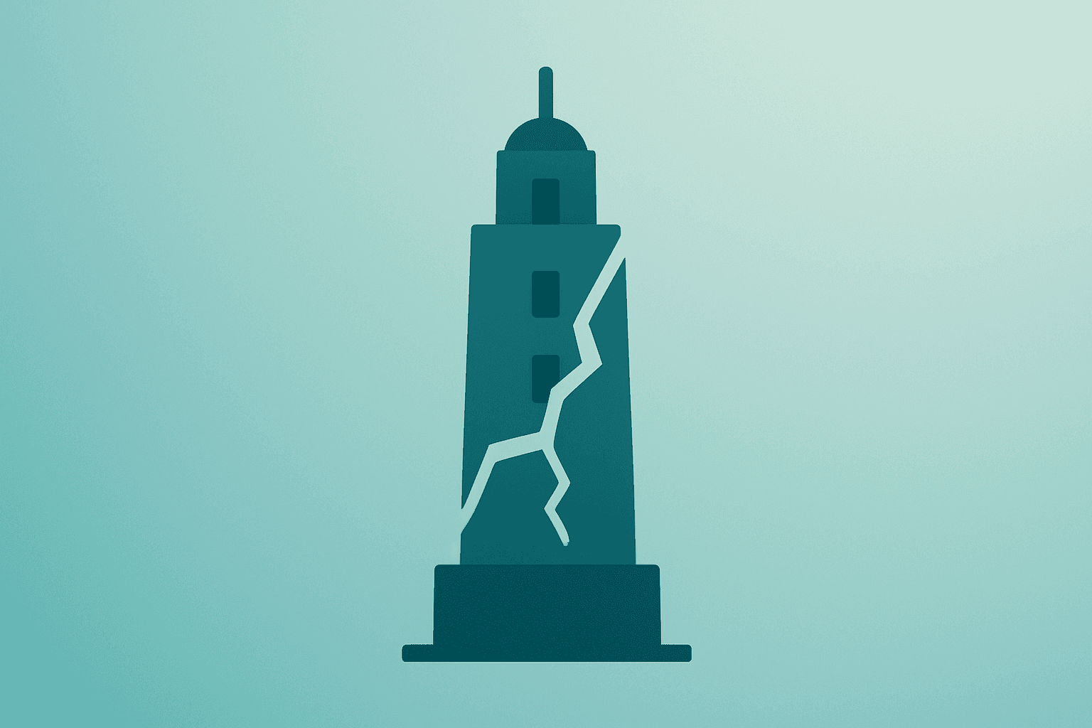 Flat filled vector of a cracked studio tower symbolizing the news that Warner Bros Discovery Rejects Paramount Bid.