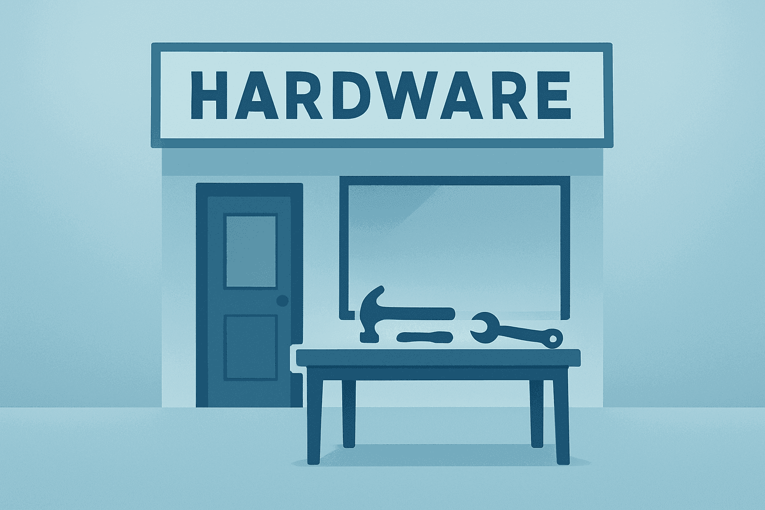 Flat vector of a hardware storefront merged with a workbench symbolizing Home Depot earnings led by Pro and repair demand.