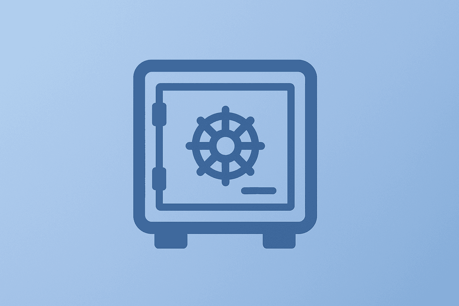 Centered flat vector of a sealed bank vault with a credit slot on a cobalt-silver gradient for Credit Card Rate Cap.