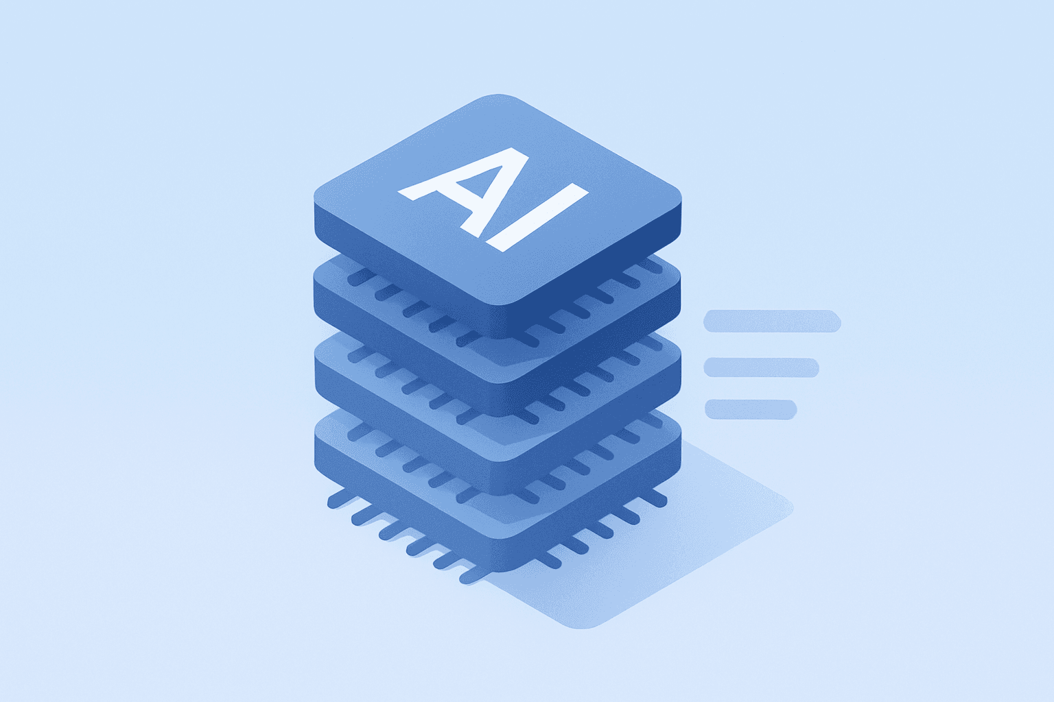 Flat vector of a central AI chip fusing into a compute circuit to reflect Broadcom earnings focus on AI backlog.