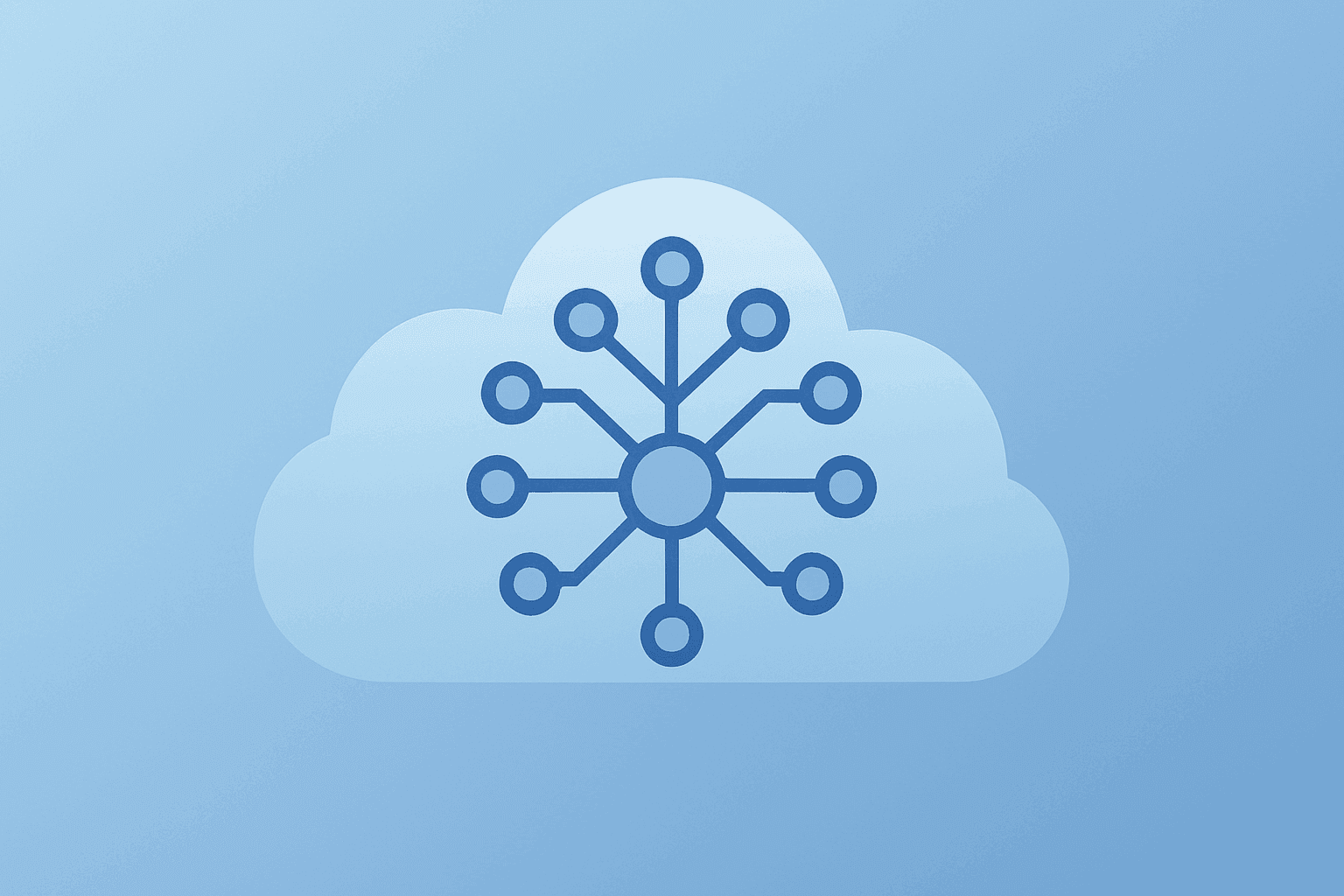 Centered flat vector of a cloud core blossoming with a neural lattice to symbolize cloud growth and the Amazon Stock Rally.