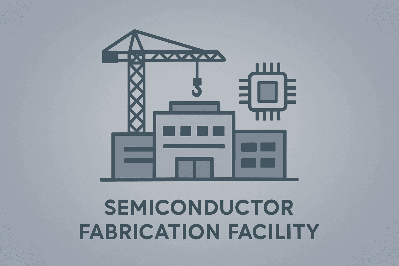 Flat-vector semiconductor fab paused under spotlight, symbolizing SK hynix Solidigm IPO pause and financing focus.