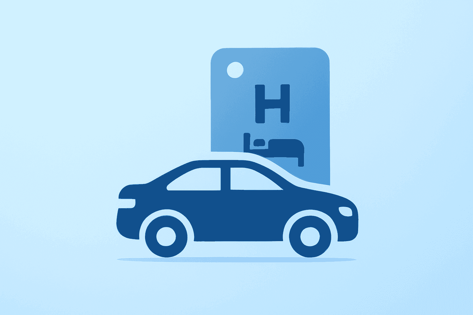 Flat vector of a car-luggage hybrid merging with a hotel key to symbolize Uber hotel bookings and membership monetization.