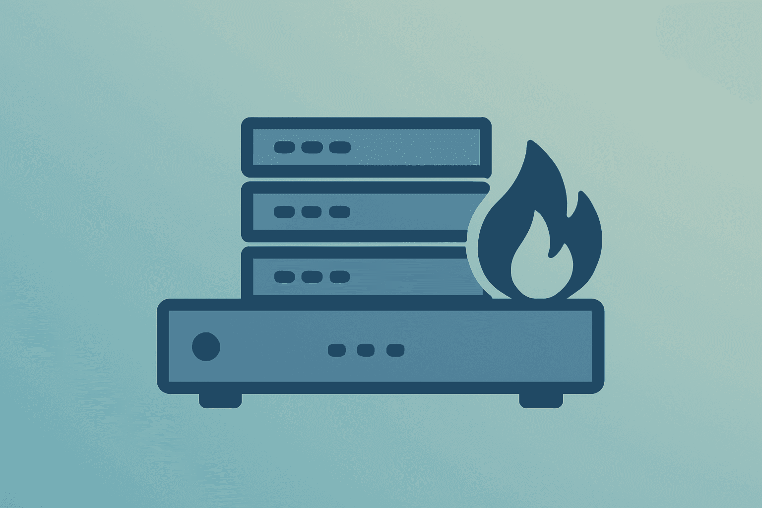 Flat-vector centered firewall appliance with stacked security modules representing Fortinet Q2 earnings and guidance lift.