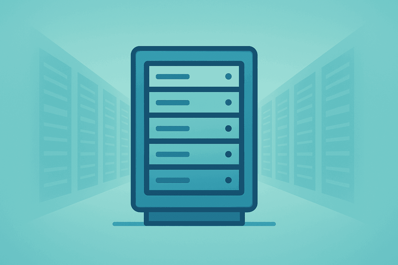 Vector server rack and staged data hall silhouette symbolizing Hut 8 Beacon Point lease commercializing campus.