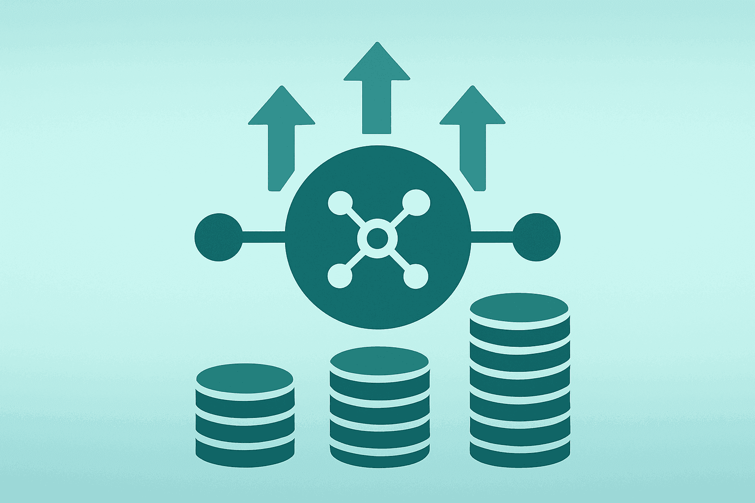 Flat filled vector of a payments-network hub expanding to symbolize Visa Q2 earnings strength and volume growth.