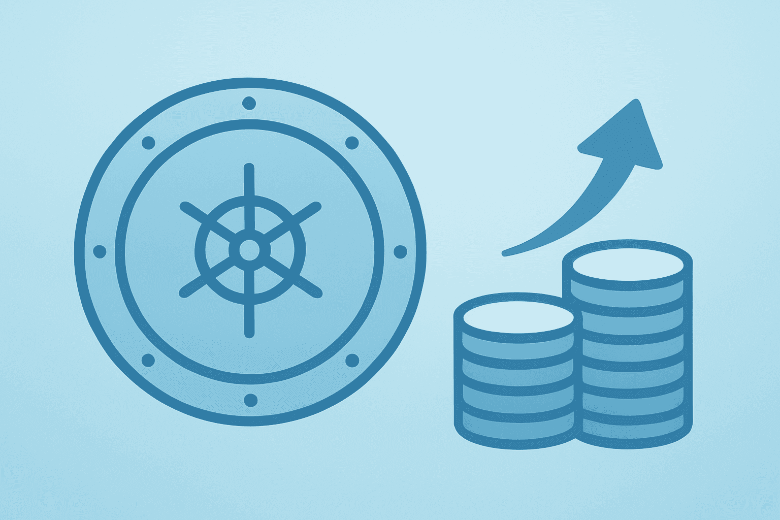 Flat filled vector of a vault merged with an upward-tilting bank ledger showing Canadian banks raise dividends.